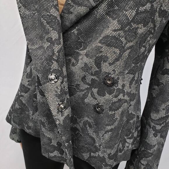 H&M Floral Fitted Blazer Jacket Flare Bell Sleeve Snap Closure Lined Black 8 - Picture 9 of 13